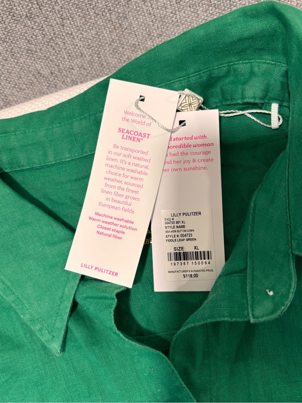 🟡Lilly Pulitzer Vibrant Green Button-Down Linen Shirt - Picture 5 of 8
